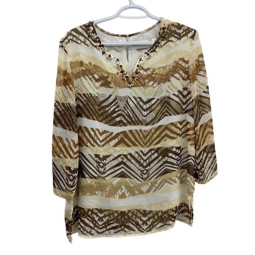 Alfred Dunner Womens 2 Piece Brown Safari Print Tunic Blouse + Tank Top …